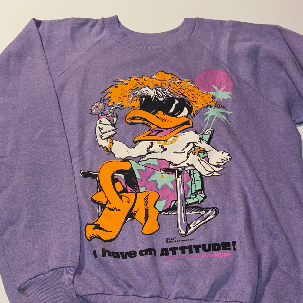 Vintage 1987 Purple Graphic Sweatshirt with‎ Cartoon Print